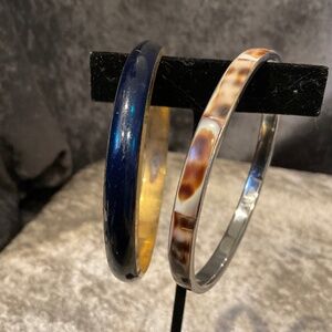 SOLD - Vintage Set of 2 Black and Tortoise Shell Bangle Bracelets